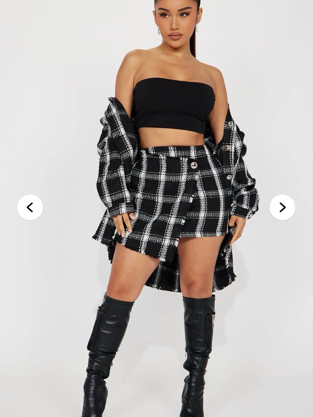 Fashion Nova Black/White Tweed Mini Skirt set (M)